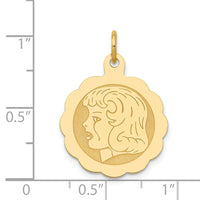 14k Girl Head on .013 Gauge Engravable Scalloped Disc Charm-XM70/13