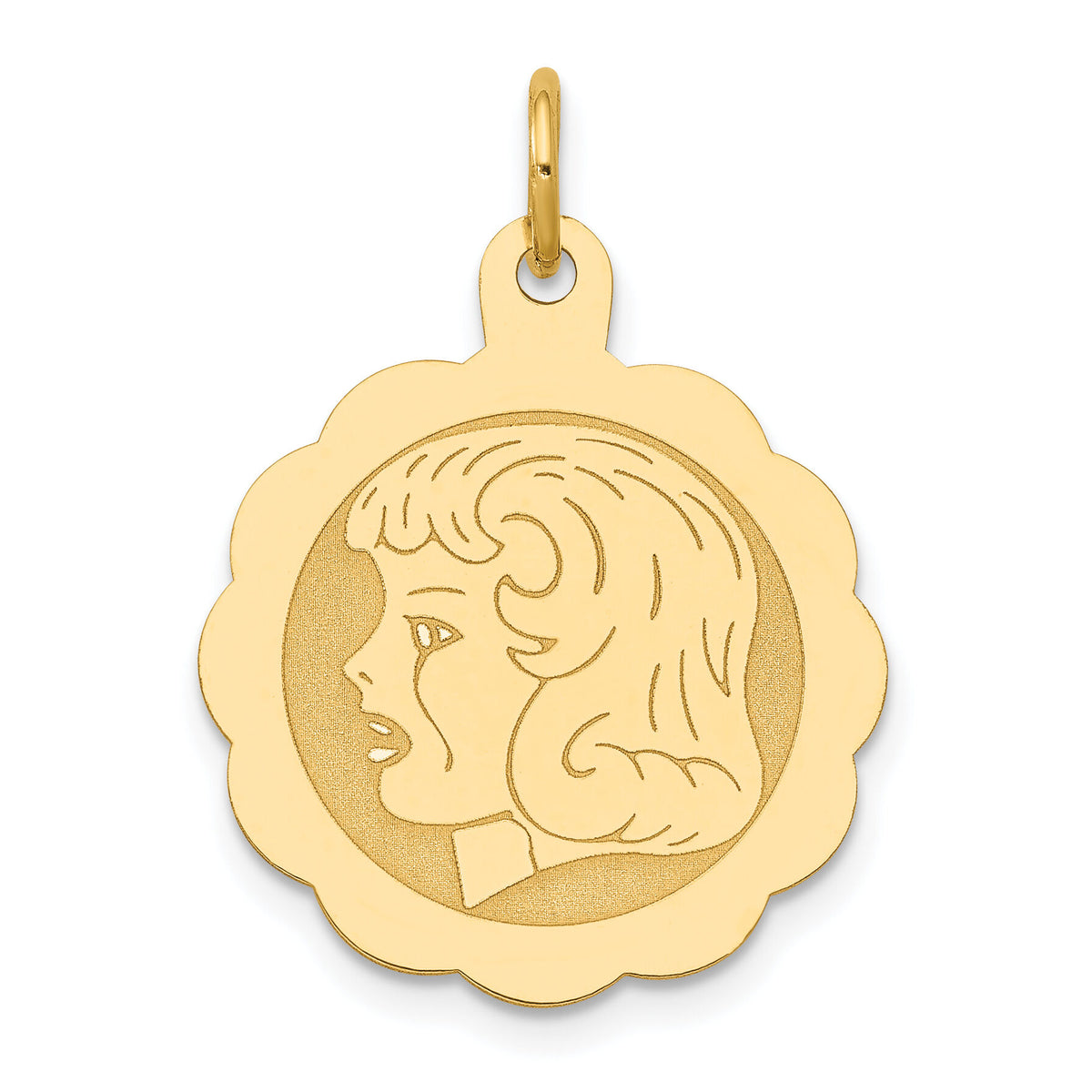 14k Girl Head on .013 Gauge Engravable Scalloped Disc Charm-XM70/13