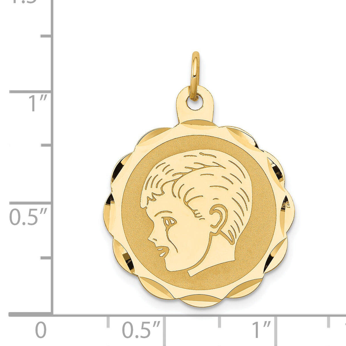 14k Boy Head on .011 Gauge Engravable Scalloped Disc Charm-XM71/11