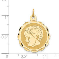 14k Boy Head on .011 Gauge Engravable Scalloped Disc Charm-XM71/11
