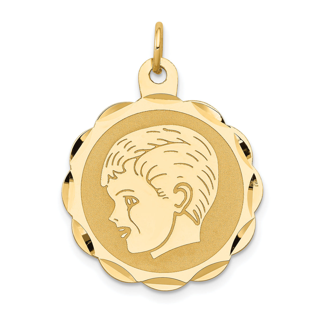 14k Boy Head on .011 Gauge Engravable Scalloped Disc Charm-XM71/11