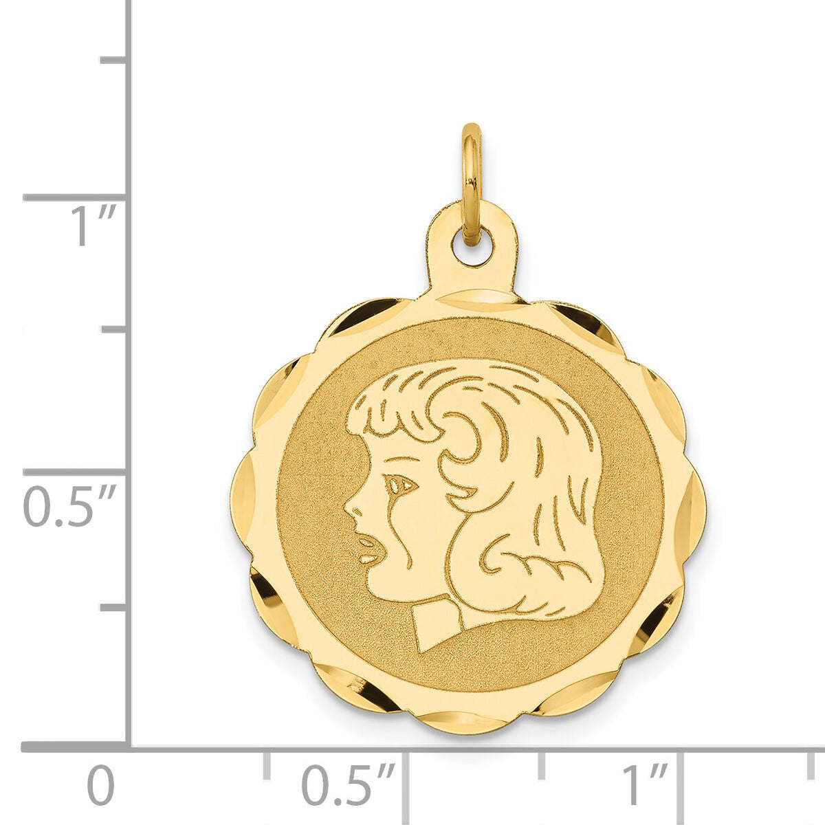 14k Girl Head on .011 Gauge Engravable Scalloped Disc Charm-XM72/11
