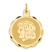 14k Girl Head on .011 Gauge Engravable Scalloped Disc Charm-XM72/11