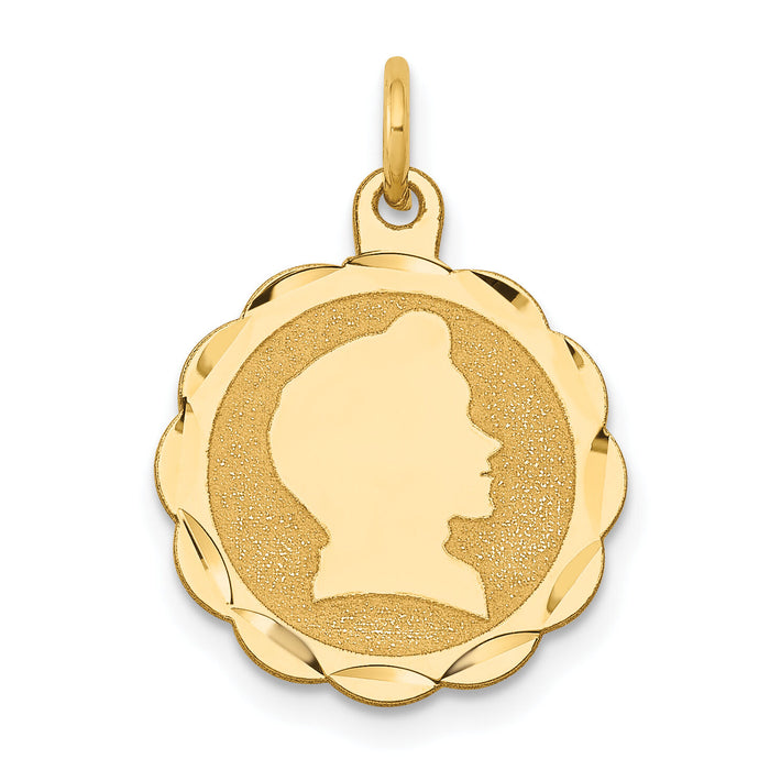 14k Boy Head on .009 Gauge Engravable Scalloped Disc Charm-XM83/09