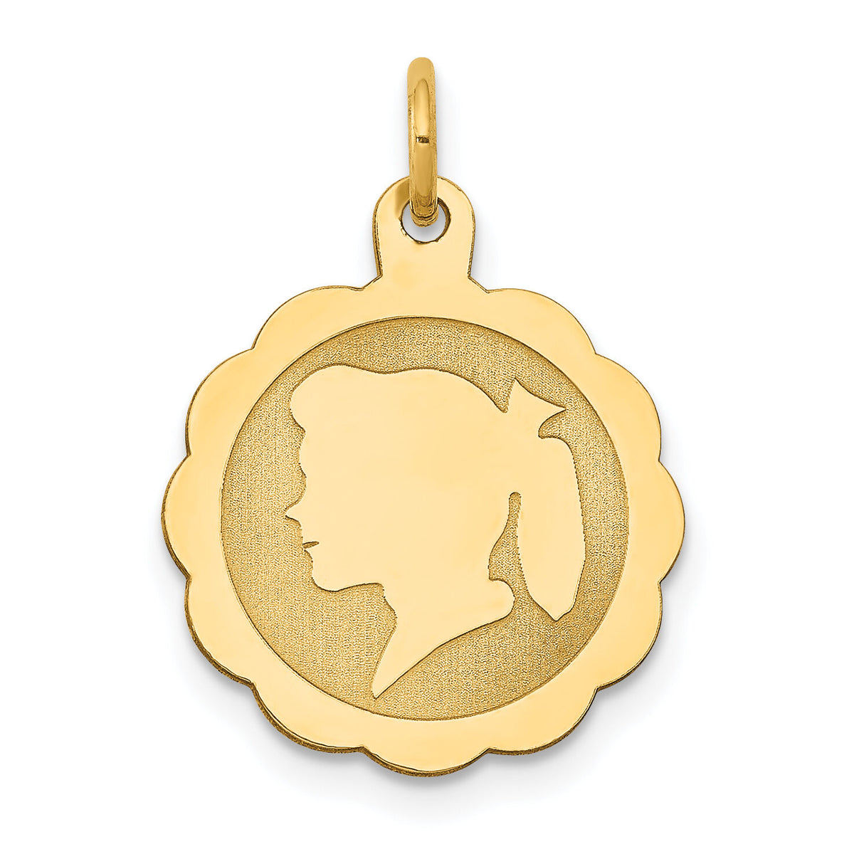 14k Girl Head on .018 Gauge Engravable Scalloped Disc Charm-XM84/18