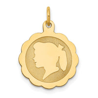 14k Girl Head on .009 Gauge Engravable Scalloped Disc Charm-XM84/09