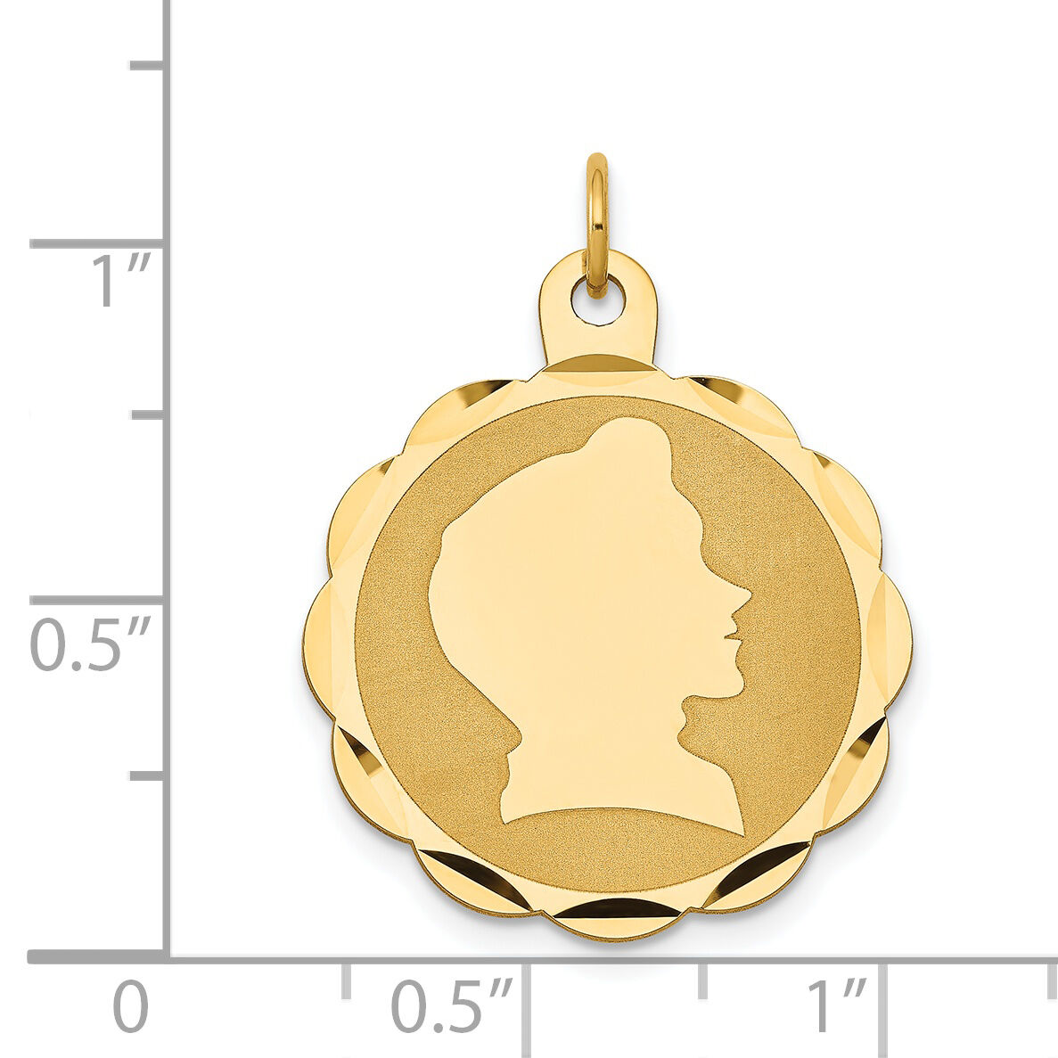 14k Boy Head on .018 Gauge Engravable Scalloped Disc Charm-XM85/18