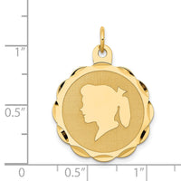 14k Girl Head on .013 Gauge Engravable Scalloped Disc Charm-XM86/13