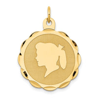 14k Girl Head on .011 Gauge Engravable Scalloped Disc Charm-XM86/11