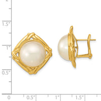 14k 13-14mm White Mabe Saltwater Cultured Pearl Omega Back Earrings-XMP100