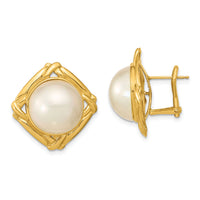 14k 13-14mm White Mabe Saltwater Cultured Pearl Omega Back Earrings-XMP100