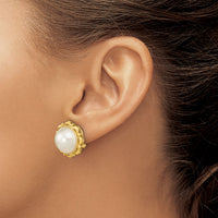 14K 13-14mm White Saltwater Mabe Pearl Omega Back Earrings-XMP101