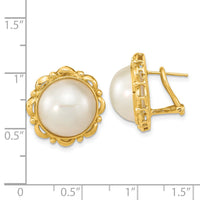 14K 13-14mm White Saltwater Mabe Pearl Omega Back Earrings-XMP101