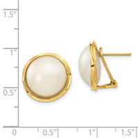 14k 14-15mm White Freshwater Cultured Mabe Pearl Omega Back Earrings-XMP70