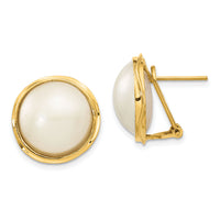 14k 14-15mm White Freshwater Cultured Mabe Pearl Omega Back Earrings-XMP70