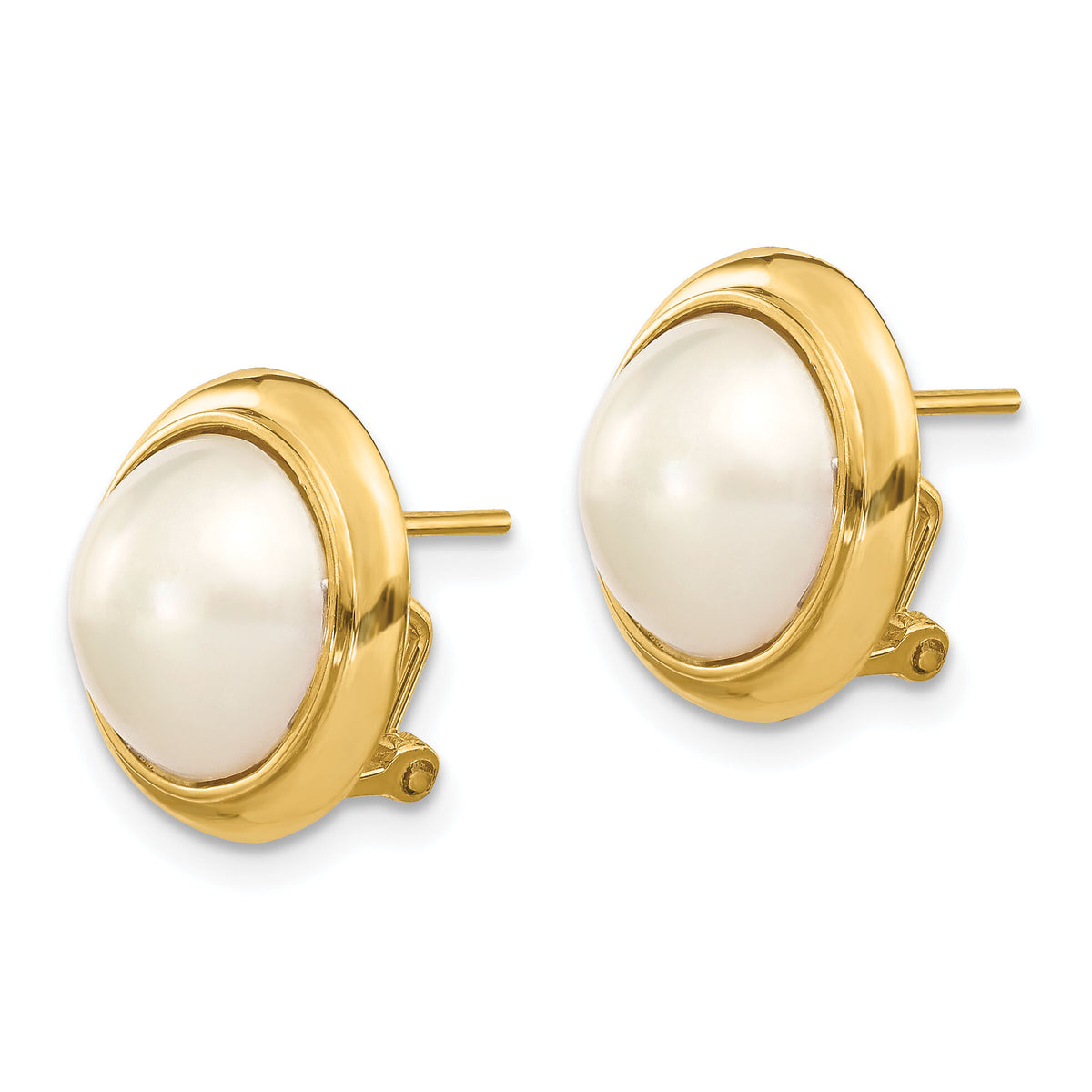 14k 10-11mm White Freshwater Cultured Mabe Pearl Omega Back Earrings-XMP85