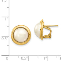 14k 10-11mm White Freshwater Cultured Mabe Pearl Omega Back Earrings-XMP85