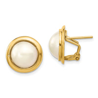 14k 10-11mm White Freshwater Cultured Mabe Pearl Omega Back Earrings-XMP85