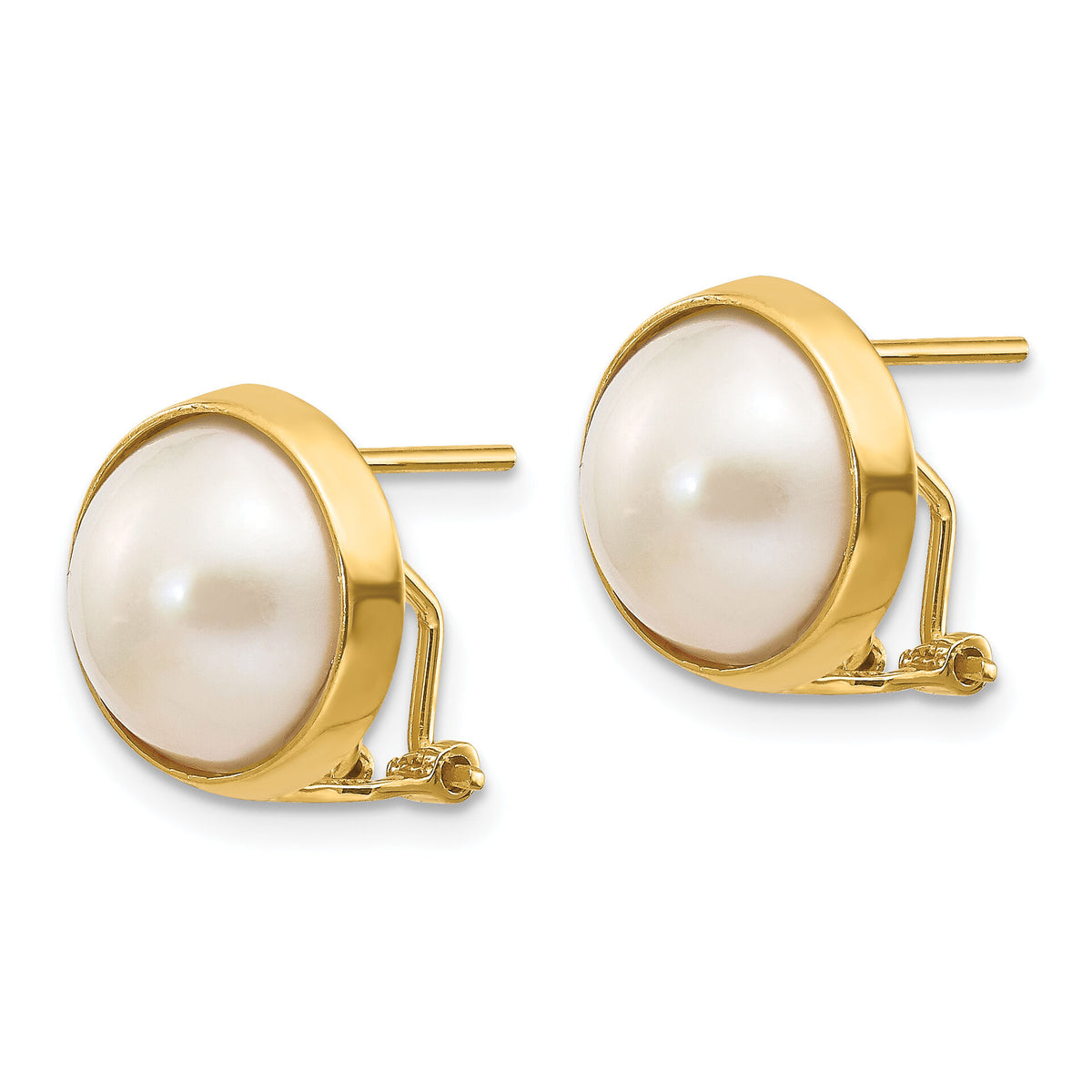 14k 10-11mm White Freshwater Cultured Mabe Pearl Omega Back Earrings-XMP86