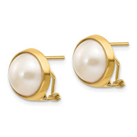 14k 10-11mm White Freshwater Cultured Mabe Pearl Omega Back Earrings-XMP86