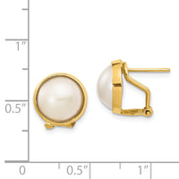 14k 10-11mm White Freshwater Cultured Mabe Pearl Omega Back Earrings-XMP86