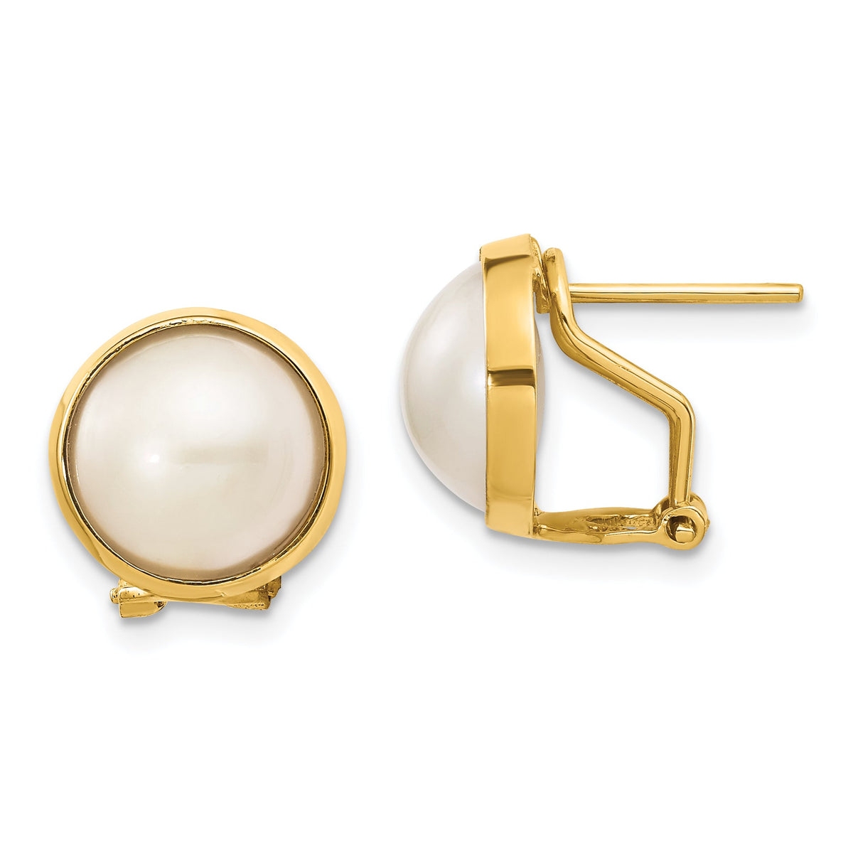 14k 10-11mm White Freshwater Cultured Mabe Pearl Omega Back Earrings-XMP86