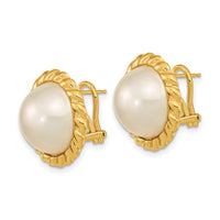 14k 13-14mm White Mabe Saltwater Cultured Pearl Omega Back Earrings-XMP97