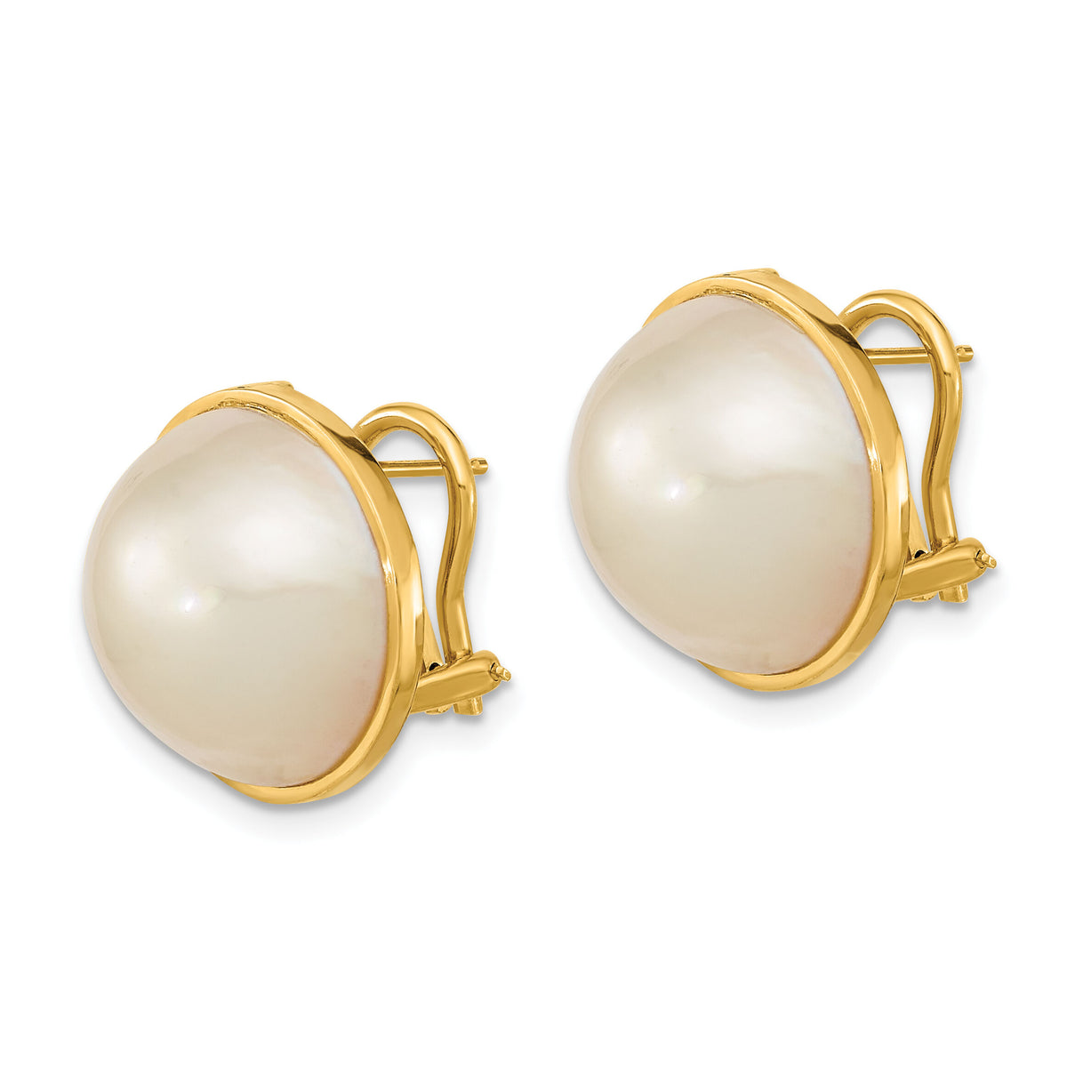14k 14-15mm White Mabe Saltwater Cultured Pearl Omega Back Earrings-XMP98