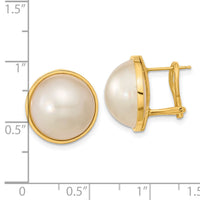 14k 14-15mm White Mabe Saltwater Cultured Pearl Omega Back Earrings-XMP98