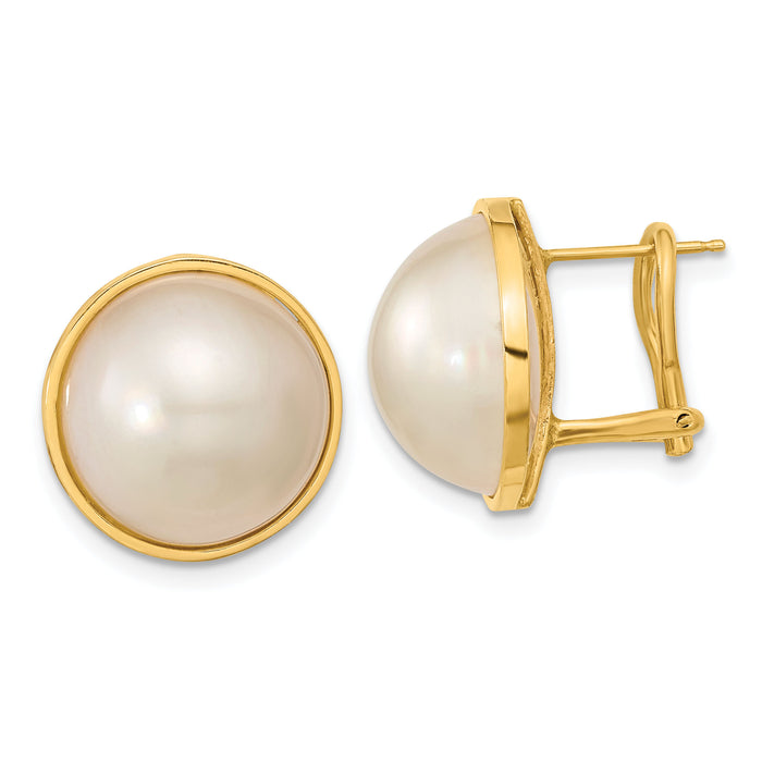 14k 14-15mm White Mabe Saltwater Cultured Pearl Omega Back Earrings-XMP98