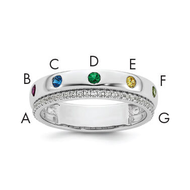 14k WG 7 Birthstone and Diamond Mother's Ring Semi-mount-XMR103/7W