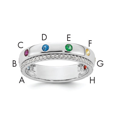 14k WG8 Birthstone and Diamond Mother's Ring Semi-mount-XMR103/8W-7