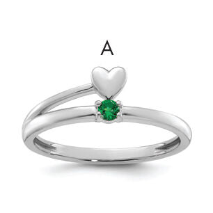 14k White Gold Heart with 1 Birthstone Mother's Ring Mounting-XMR106/1W