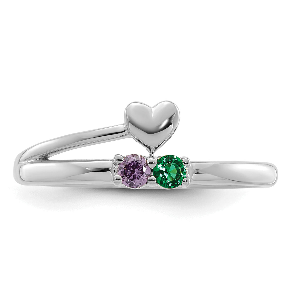 14k White Gold Heart with 2 Birthstone Mother's Ring Mounting-XMR106/2W