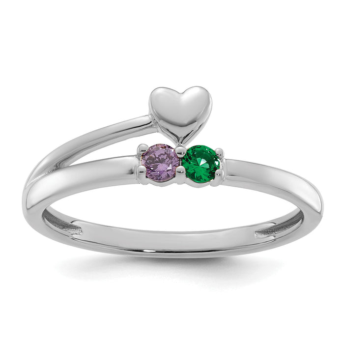 14k White Gold Heart with 2 Birthstone Mother's Ring Mounting-XMR106/2W
