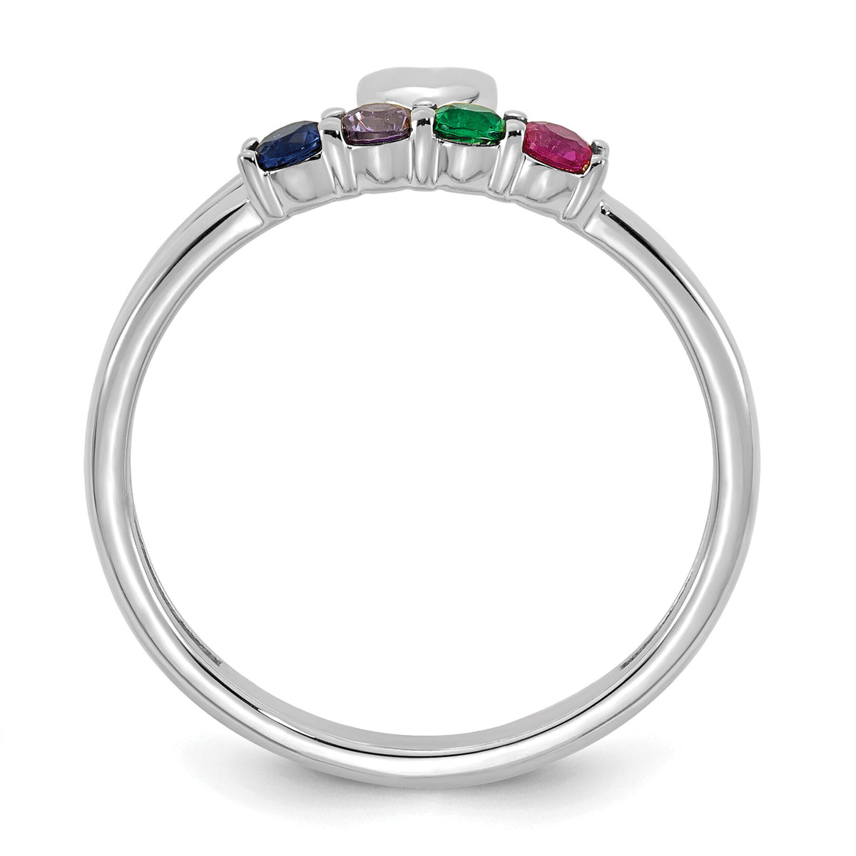 14k White Gold Heart with 4 Birthstone Mother's Ring Mounting-XMR106/4W