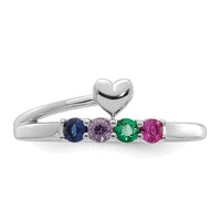 14k White Gold Heart with 4 Birthstone Mother's Ring Mounting-XMR106/4W