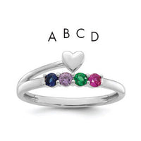14k White Gold Heart with 4 Birthstone Mother's Ring Mounting-XMR106/4W