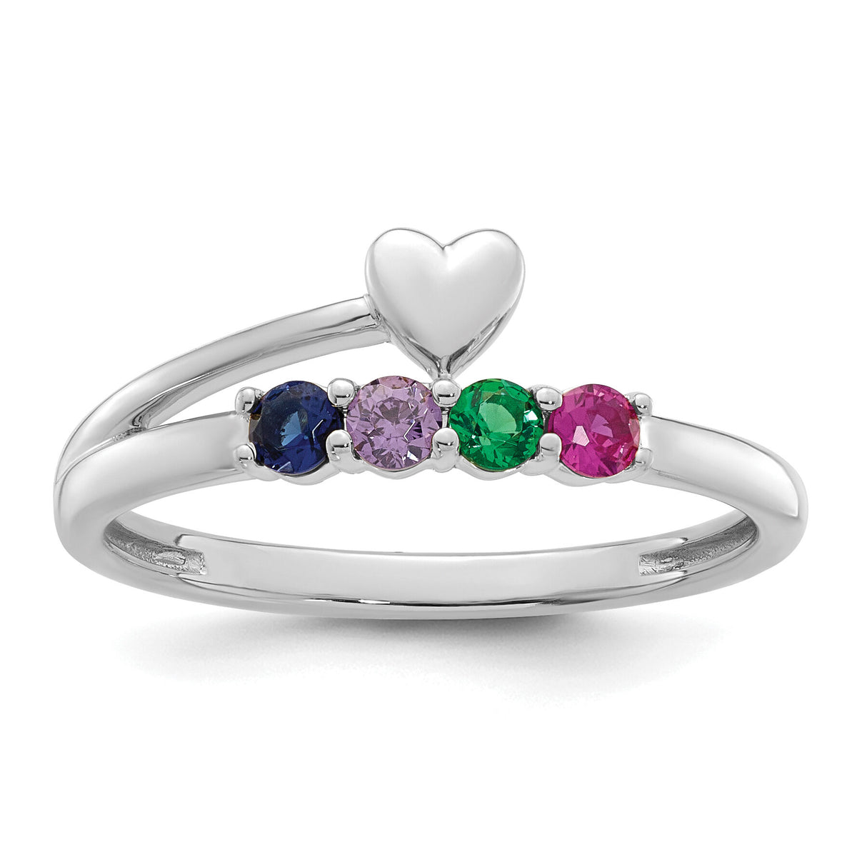 14k White Gold Heart with 4 Birthstone Mother's Ring Mounting-XMR106/4W