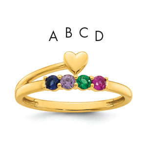 14k Heart with 4 Birthstone Mother's Ring Mounting-XMR106/4Y