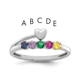 14k White Gold Heart with 5 Birthstone Mother's  Ring Mounting-XMR106/5W-7