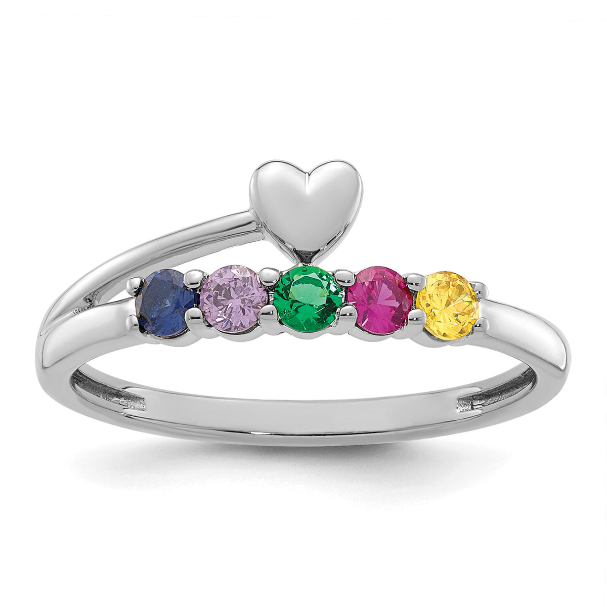 14k White Gold Heart with 5 Birthstone Mother's Ring Mounting-XMR106/5W