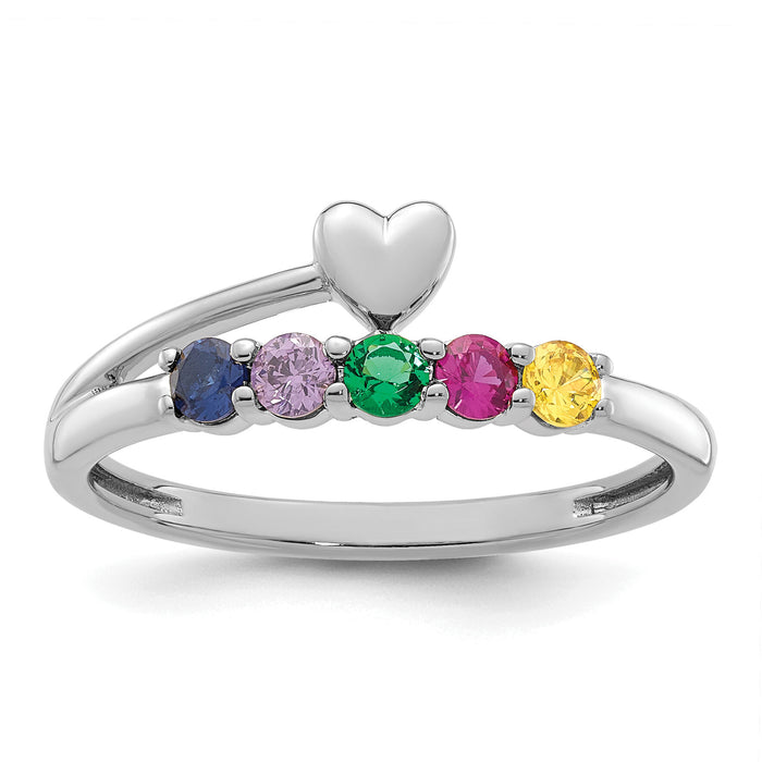 14k White Gold Heart with 5 Birthstone Mother's Ring Mounting-XMR106/5W