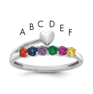 14k White Gold Heart with 6 Birthstone Mother's Ring Mounting-XMR106/6W