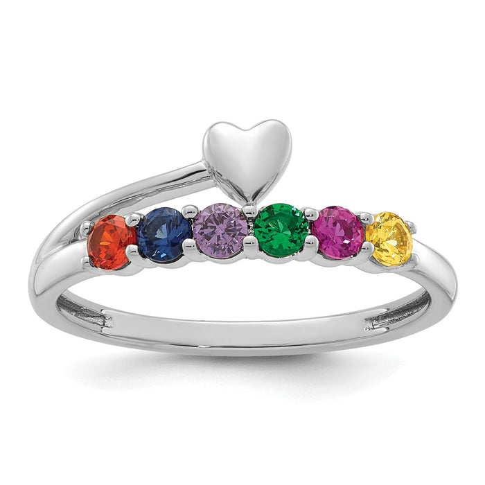 14k White Gold Heart with 6 Birthstone Mother's Ring Mounting-XMR106/6W