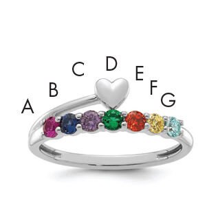 14k White Gold Heart with 7 Birthstone Mother's Ring Mounting-XMR106/7W