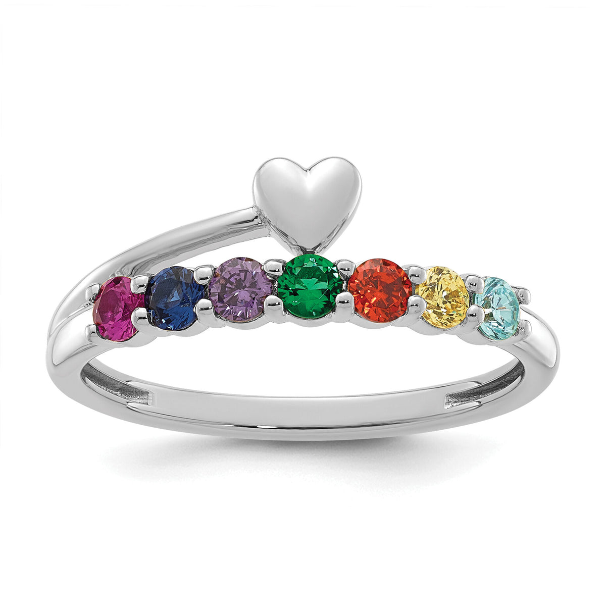 14k White Gold Heart with 7 Birthstone Mother's Ring Mounting-XMR106/7W