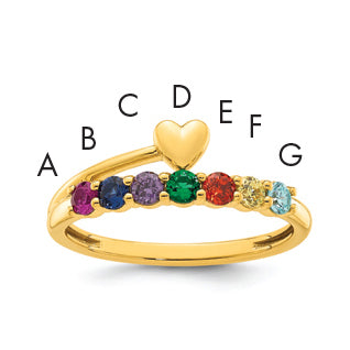 14k Heart with 7 Birthstone Mother's Ring Mounting-XMR106/7Y-7