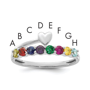 14k White Gold Heart with 8 Birthstone Mother's Ring Mounting-XMR106/8W