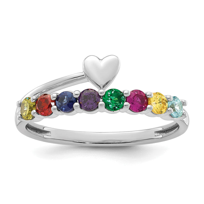 14k White Gold Heart with 8 Birthstone Mother's Ring Mounting-XMR106/8W